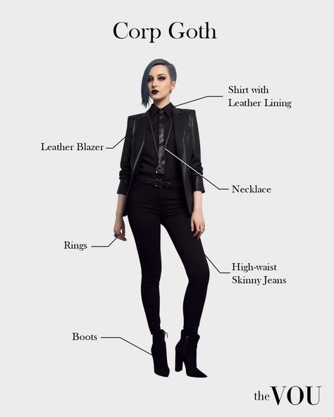 Different Goth Aesthetics, Professional Gothic Outfits, Gothic Corporate Work Outfits, Goth Suits Women, Professional Goth Outfits, Gothic Work Outfit, Corporate Goth Aesthetic, Gothic Office Outfit, Goth Corporate Work Outfits