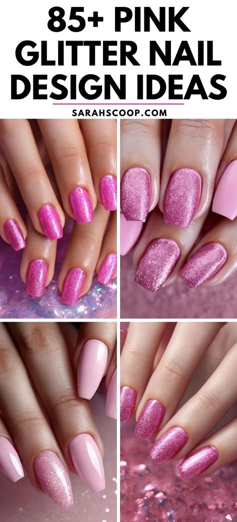 Embrace your sparkle with pink glitter nails! 💅✨💗 #naildesigns #nailinspo Pink Nail Dip Ideas, Dark Pink Glitter Nails, Pink Sns Nail Colors, Pretty Pink Nails Glitter, Light Pink Sparkle Nails, Nail Ideas Sparkle, Pink And Silver Nail Designs, Pink Nails With Sparkle, Pink Glitter Nail Designs