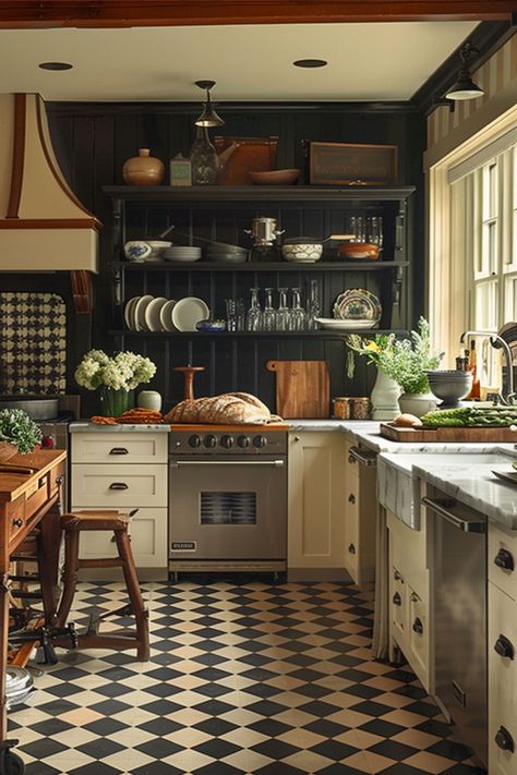 1920s kitchen flooring checkerboard in a kitchen Checkerboard Floor Kitchen, 1930s Kitchen Remodel, Cement Tile Kitchen, 1930 Kitchen, 1920 Kitchen, Vintage Renovation, 1920s Home Decor, Kitchen Flooring Ideas, 1920s Kitchen