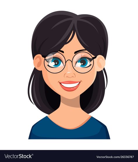 Cartoon Woman Face, Woman With Glasses Drawing, Bazar Ideas, Animated Face, Woman With Dark Hair, Girls With Dimples, Mother Clipart, Woman With Blue Eyes, Cartoon Mom