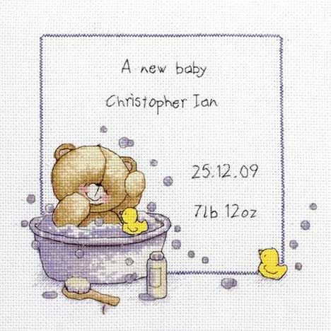 Bath Time Birth Sampler Forever Friends Cross Stitch Kit Birth Cross Stitch, Birth Sampler, Sampler Cross Stitch, Birth Records, Forever Friends, Baby Cross, Hallmark Cards, Cross Stitch Baby, Crochet Cross