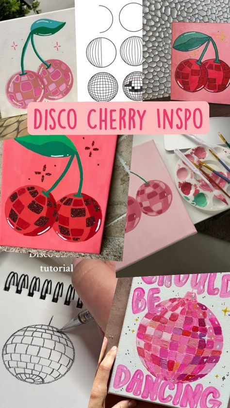 Disco Cherries, Disco Cherry, Cherry Painting, Cherries Painting, Painting Inspo, How To Paint, Cherry, Paint, 10 Things