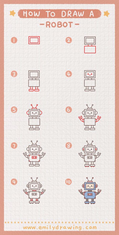 Setp by Step tutorial on how to draw a robot. FREE download the Printable drawing guide and coloring page,Click to Get! #drawing #howtodrawarobot #robot #learntodraw #howtodraw Robot Gears Printable, Two Dots, Crayon Set, Drawing Guide, Princess Drawings, Black Sharpie, A Robot, Guided Drawing, Printer Paper