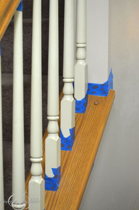 Bannister Ideas Painted, Bannisters And Railings, How To Restain Wood, Painted Wood Stairs, Staircase Update, Bannister Ideas, White Banister, Painted Banister, Painted Stair Railings