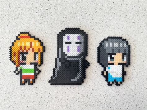 Excited to share the latest addition to my #etsy shop: Spirited Away Characters- Sen, Haku and No-face- Pixel Perler Beads Art, Can be Ornaments, Fridge Magnet, Keychain, Phone Charm and Badge! https://etsy.me/3T37RMz #backtoschool #thanksgiving #black #yellow #meltybe Haku Perler Beads, No Face Perler Bead Pattern, Perler Beads Art, Perler Beads Ideas, Perler Projects, Keychain Phone, Melty Bead Patterns, Bead Keychain, Beads Art