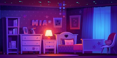 Luxury Bedroom Interior, Bedroom Cartoon, Gacha Backgrounds, Room Cute, Baby Boy Bedroom, Color Script, Scenery Background, Night Background, Interior Illustration