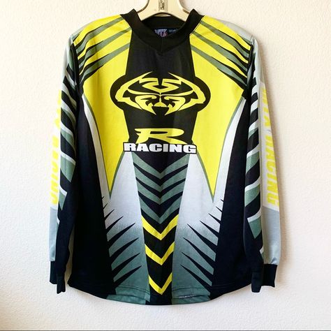 New. Never Worn. Mtx Racing Motocross Jersey. Black And Yellow Motif. Size Tag Removed; Approx Size Medium; 15.5” Shoulder, 19” Bust, 25” Long. Dirt Bike Jersey Design, Bike Jersey Design, Racing Jersey, Motocross Jersey, Bike Jersey, Racing Shirts, Black And Yellow, Jersey Design, Yellow Black