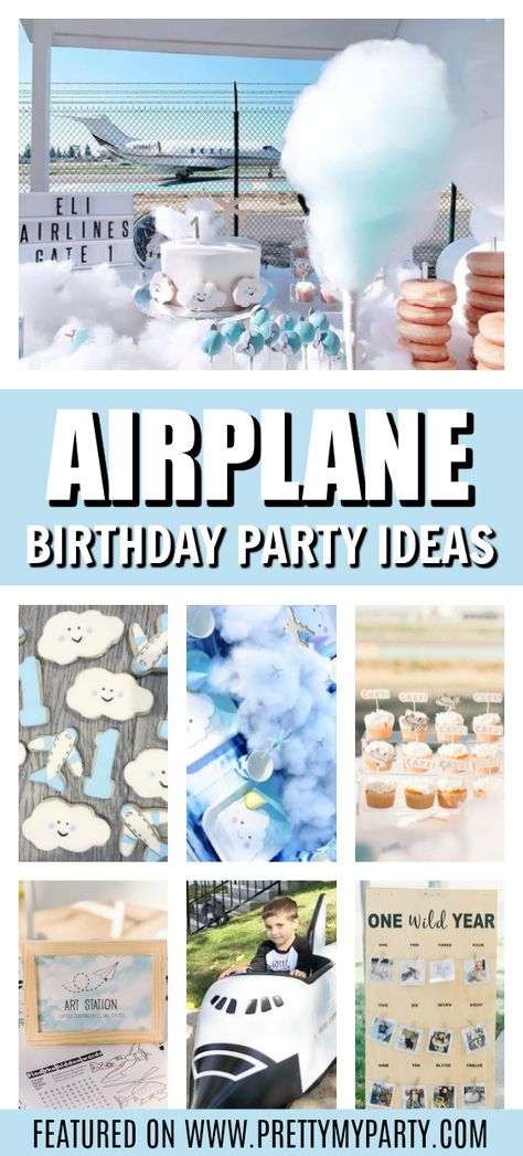 Plane Birthday Party Activities, 2nd Airplane Birthday Party, Times Flies Birthday Party, In Flight Snacks Party, Airplane Birthday Backdrop, Airplane Party Theme Decoration, Time Flies Birthday Party Food, Pilot First Birthday Party, Airport Birthday Theme