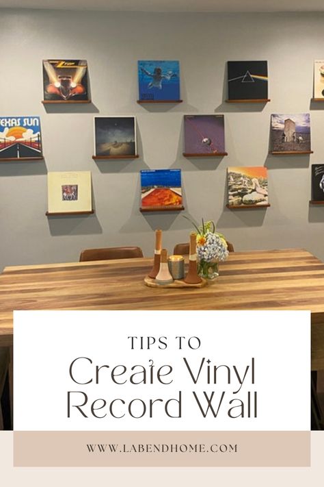 create vinyl record wall Vinyl Record Display Wall Shelves, Cool Ways To Display Vinyl Records, Music Collection Display, Record Wall Display Ideas, Display Records On Wall, Decorate With Vinyl Records, How To Display Vinyl Records, Vynal Record Wall, Vinyl Record Display Wall Art