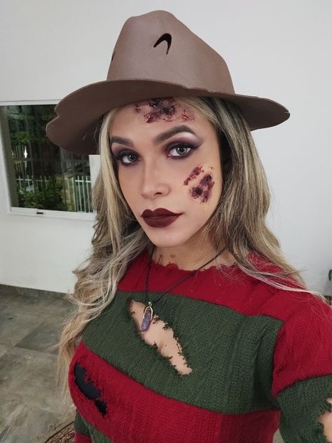 Freddy Krueger Freddy Krueger Women Makeup, Women Freddy Krueger Makeup, Female Freddy Krueger Makeup, Women Freddy Krueger Costume, Freddy Krueger Costume Women Makeup, Cute Freddy Krueger Makeup, Freddy Krueger Costume Makeup, Fredy Krueger Makeup, Freddy Krueger Makeup Women