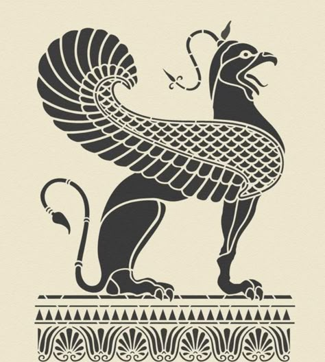 Griffin Tattoo Simple, Griffin Mythical, Greek Shield, Greek Mythological Creatures, Griffin Tattoo, Griffin Logo, Seamless Knitting Patterns, Persian Tattoo, Eclectic Artwork