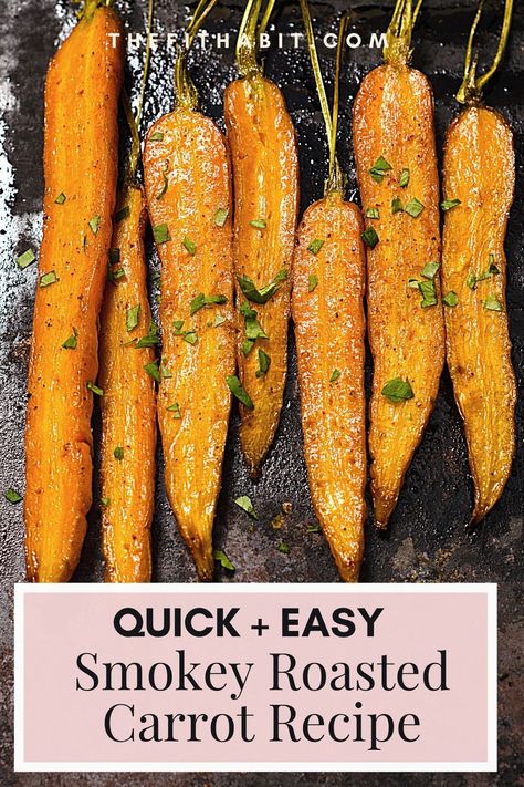 This recipe is elevated because of the liquid smoke flavor that really brings out the flavor of the veggie.  Carrots are incredibly healthy and really affordable.  Get this recipe into your rotation this week! Smoked Carrots In Smoker, Smoked Carrots Recipe, Smoked Carrots, Recipe For Roasted Carrots, Easy Roasted Carrots, Carrot Recipe, Roasted Carrots Recipe, Plant Based Recipes Dinner, Baked Carrots