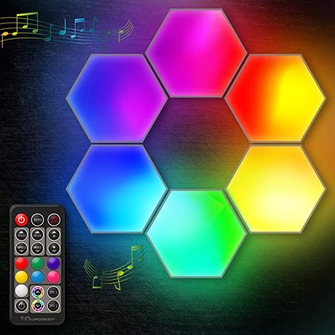 Hexagon Led Light, Gaming Lights, Hexagon Lights, Bedroom Gaming Room, Bedroom Gaming, Hexagon Wall, Lighting Diy, Lights For Bedroom, Light Panels