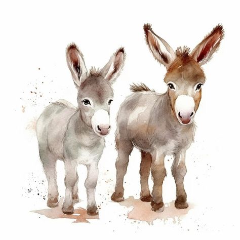 Premium AI Image | There are two donkeys standing next to each other on a white background generative ai Watercolour Farm Animals, Cute Donkey Drawing Art, Two Donkeys, Safari Mural, Watercolor Farm Animals, Farm Watercolor, Donkey Drawing, Farm Animal Clipart, Farm Animal Paintings