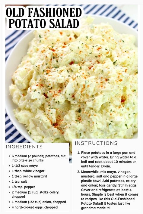 Easy Homemade Potato Salad, Old Fashion Potato Salad Recipes, Easy Potato Salad Simple, Old Fashion Potato Salad, Basic Potato Salad, Cold Potato Salad, Homemade Potato Salad, Old Fashioned Potato Salad, Southern Style Potato Salad