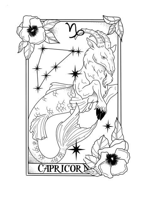 Starcodes Astro Oracle, Capricorn Flower, Capricorn Tarot, Tarot Zodiac, Capricorn Art, Tarot Card Tattoo, Tarot Tattoo, Capricorn Tattoo, Witch Coloring Pages