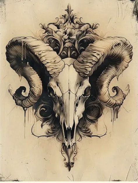 Animal Skull Tattoo, Animals Sketch, Octopus Tattoo Design, Design Tattoos, Goat Skull, Aries Tattoo, Ram Skull, Instagram Illustration, Geniale Tattoos