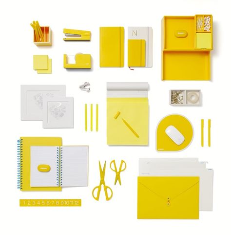 Yellow Theme Room, Yellow Stationery, Brand Aesthetics, Classroom Wishlist, Yellow Office, Makeup Kit For Kids, High School Life Hacks, Flat Lay Photos, Aesthetic Room Ideas