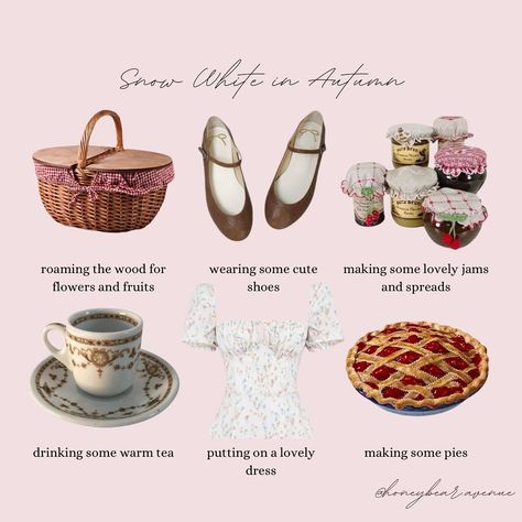 Snow White in autumn 🍂🍎🧸🎀🍄 what other princesses give autumn vibes? follow for more ♡ autumn, disney princess, princess, snow white, snow white 2025, snow white live action, autumn aesthetic, bows, pink, cottagecore, forest, nymph, baking, cooking, jam, autumn shoes, fall shoes #autumn #fall #autumnvibes #autumnoutfit #autumnmood #fallfashion #fashion #disneyprincess #disneyprincesses #snowwhite #princess #autumnaesthetic #fallaesthetic #bows #🎀 #pink #cottagecore #moodboard #fallmood #fal... Modern Snow White Outfit, Snow White Live Action, White + Core + Aesthetic, Classic Academia Aesthetic, Snow White Outfit, Snow White Aesthetic, Cottagecore Moodboard, Host Ideas, Autumn Princess