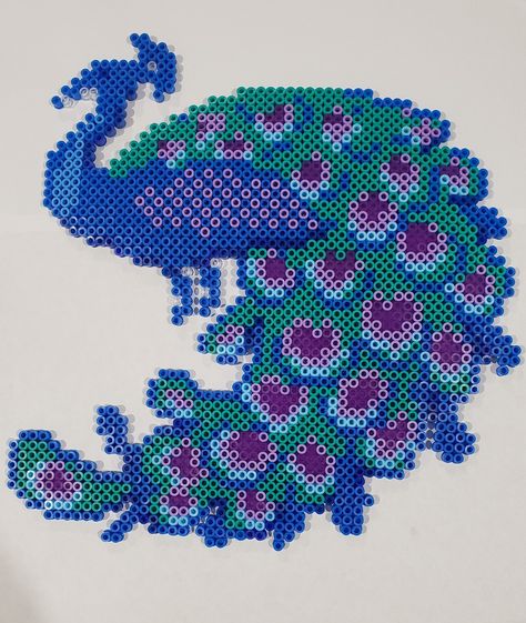 Peacock Perler Beads Pattern, Peacock Perler Beads, Hama Mini, Lego Mosaic, Plant Jewelry, Hama Beads Patterns, Peacock Pattern, Melty Beads, Holiday Patterns