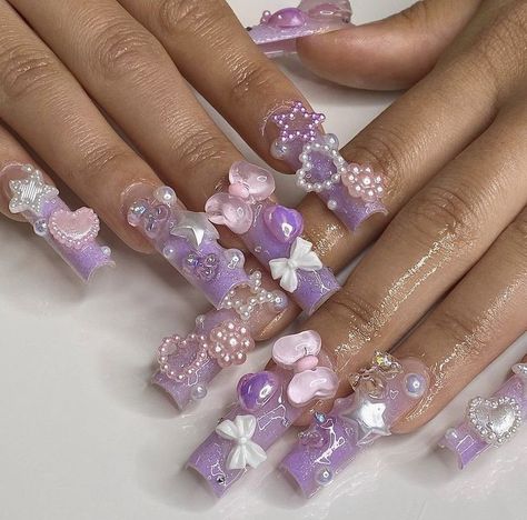 Sanrio Acrylic Nails, Neal Art, Nails Model, Junk Nails, Purple Nail Designs, Cute Acrylic Nail Designs, Hello Kitty Nails, Really Cute Nails, Soft Nails