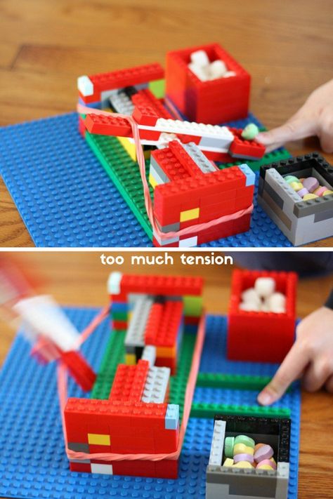 Exploreing too much tension with our easy LEGO catapult Lego Catapult, Catapult For Kids, Popsicle Stick Catapult, Kids Stem Activities, Adventure List, Lego Challenge, Lego Club, Free Lego, Lego Activities