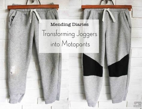 Mending Diaries: Transforming Joggers into Moto Pants – Love You Sew Visible Mending Jeans, Diy Sewing Gifts, Boy Sweatpants, Diy Wardrobe, Moto Pants, Sewing Circles, Upcycle Shirt, Visible Mending, Repair Clothes