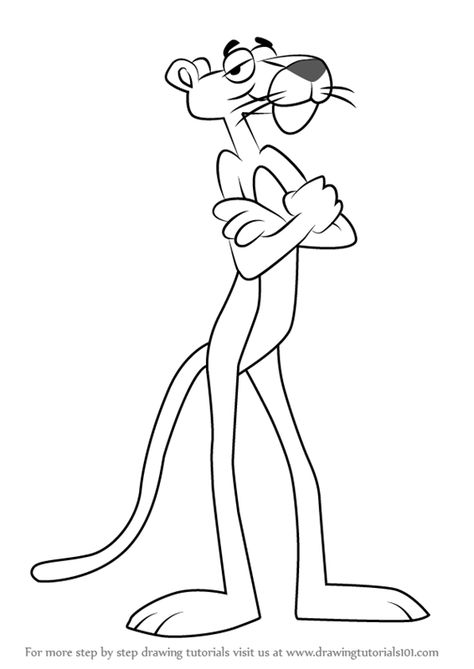 Learn How to Draw Pink Panther Easy (Pink Panther) Step by Step : Drawing Tutorials Cartoon Character Outline, Draw Pink Panther, Black And White Cartoon Characters, Disney Coloring Sheets, Pink Panther Cartoon, Coloring Pictures For Kids, Old Cartoon Characters, Cartoon Character Tattoos, Black And White Cartoon