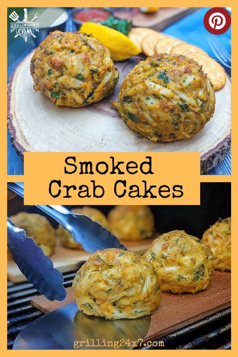 Simply delicious. These Maryland-style smoked crab cakes are everything you want and more making them the perfect lunch or dinner recipe. Smoked Crab Cakes, Grilled Crab Cakes, Bge Recipes, Smoked Appetizers, Cooking Crab, Tailgate Snacks, Crab Cake Recipes, Grill Ideas, Easy Grilling Recipes