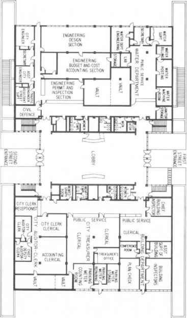 Selecting The Location Of The City Hall - Space Requirements Municipal Hall Floor Plan, Barangay Hall Floor Plan, Municipal Hall Design, City Hall Floor Plan, Hall Construction, Municipal Hall, Floor Plan Symbols, Architecture Symbols, City Hall Architecture