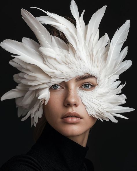 focusart80 Feathers On Face, Feathers Makeup, Feather Portrait, Feather Makeup, Feather Crown, Lake Photoshoot, Carnival Makeup, Composition Photography, Fantasy Story