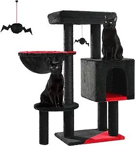 Amazon.com : MUTTROS Gothic Cat Tree, 35.4" Black Cat Tower Cat Condo for Indoor Cats w/Large Coffin Cat Bed, Spooky Dangling Balls, Cat Scratching Post, and Comfy Hammock, for Small-Medium Cats, Halloween : Pet Supplies Coffin Cat Bed, Gothic Cat, Cats Halloween, Cat Cuddle, Cat Scratchers, Cat Perch, Cat Stands, Indoor Cats, Cat Condo