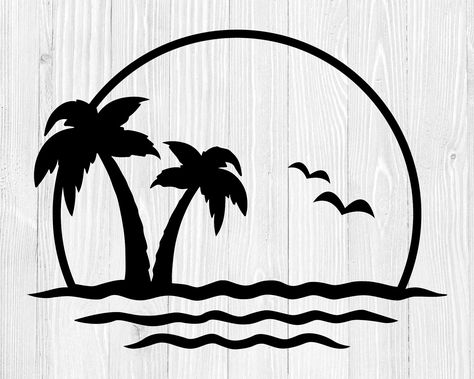 Palm Tree Outline, Work Doodles, Tree Stencils, Palm Tree Svg, Sunset Tattoos, Cute Tats, Tree Stencil, Svg Ideas, Beach Svg