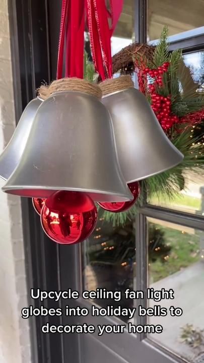 Bells Made From Glass Shades, Repurposed Light Globes, Ceiling Fan Light Globes, Ceiling Fan Crafts, Ceiling Fan Globes, Fan Light Covers, Light Globes, Globe Diy, Globe Crafts