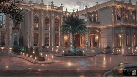 External Luxury Palace_01-Night Luxurious Mansions, Luxury Palace, Night Luxe, Luxury Mansions Interior, Mansion Exterior, Luxury Houses Mansions, Dream Mansion, Luxury Garden, Modern Mansion