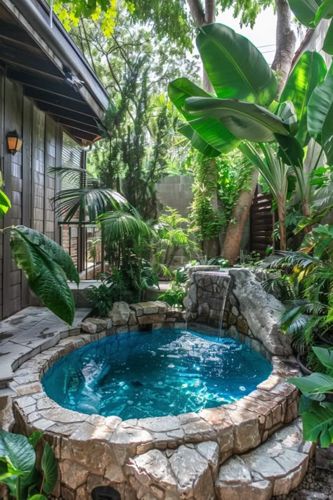 Small Backyard Pool Ideas: Refreshing Designs - Quiet Minimal Natural Plunge Pool Ideas, Wading Pool Ideas, Bathhouse Ideas, Mini Pool Ideas, Small Pool Design Ideas, Diy Pools, Swim Pond, Tiny Pool, Small Backyard Pool Ideas