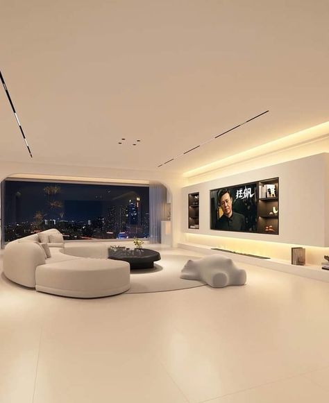 Mansion Living Room Modern, Singapore Lifestyle, Modern House Living Room, Inside Mansions, Penthouse Aesthetic, Penthouse Ideas, Mansion Living, Big Room, Futuristic Home