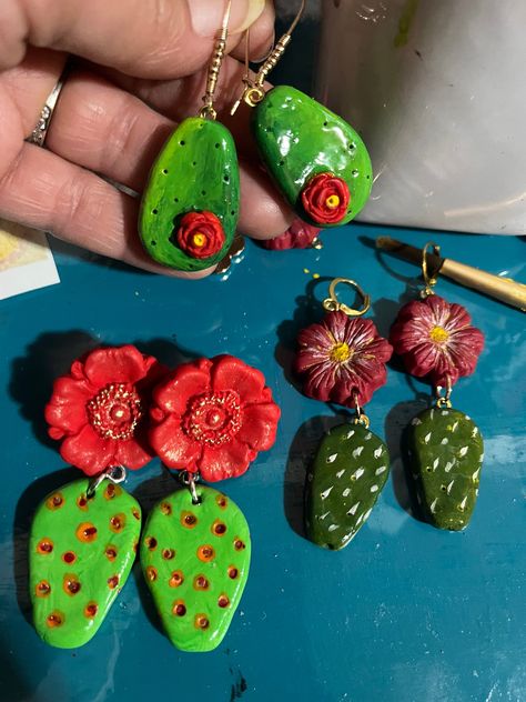 Mexican Inspired Earrings, Mexican Style Clay Earrings, Mexican Polymer Clay, Mexico Accessories, Jewelry Mexican, Clay Accessories, Mexican Earrings, Diy Earrings Polymer Clay, Handmade Clay Jewelry