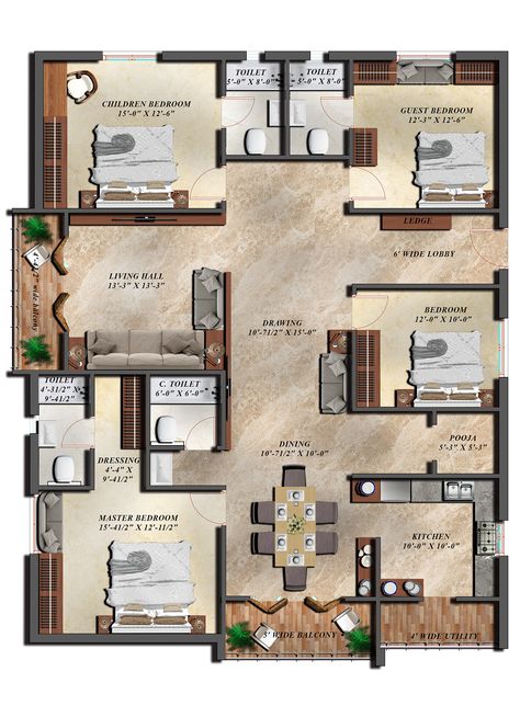 Single Floor House Design, 2bhk House Plan, 3d House Plans, Apartment Floor Plan, House Floor Design, Building House Plans Designs, House Plan Gallery, Home Design Floor Plans, Architect Design House