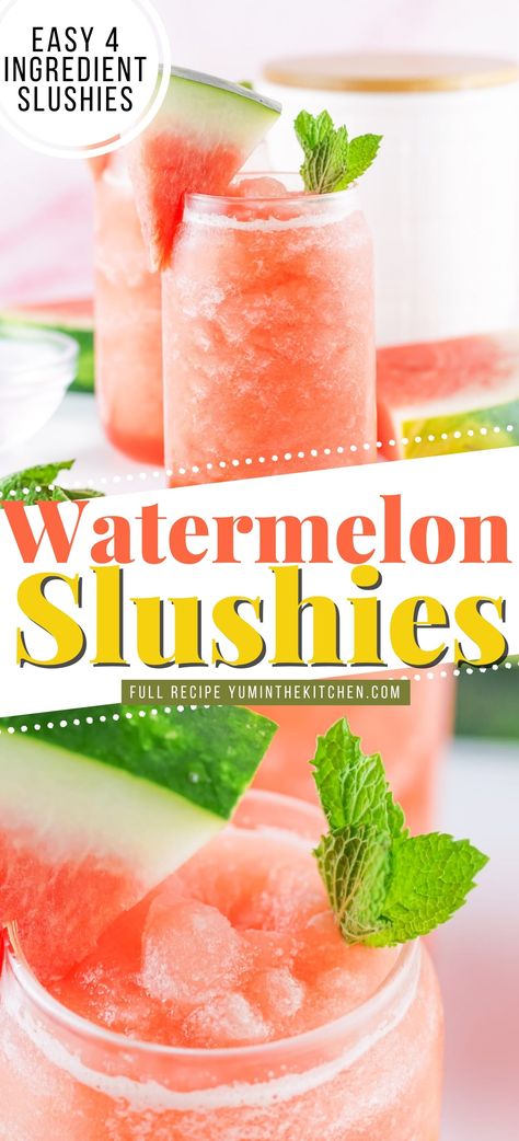 This watermelon slushie recipe is the perfect summer drink. Made with 3 easy ingredients and without lime, this delicious watermelon drink will cool you down on a hot summer day. Watermelon Slushies, Watermelon Slushie Recipe, Watermelon Slush, Fun Holiday Drinks, Soft Drinks Recipes, Watermelon Slushie, Best Watermelon, Summer Drink Recipe, Frozen Drink Recipes