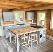 Ready Made Kitchen Islands, Open Bottom Kitchen Island, Kitchen Island No Table, Kitchen Island With Leaf, Table Island Combo Small Spaces, Diy Eat In Kitchen Island, Bilevel Island Kitchen, Kitchen Island Home Depot, Rustic Kitchen Island With Seating Wood