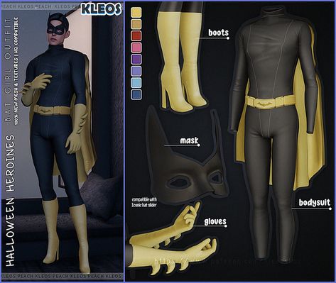 Kleos Sims, Batgirl Outfit, Sims 4 Halloween, Outfit Male, Bat Girl, Sims 4 Anime, Sims 4 Download, Spiderman Costume, Superhero Cosplay