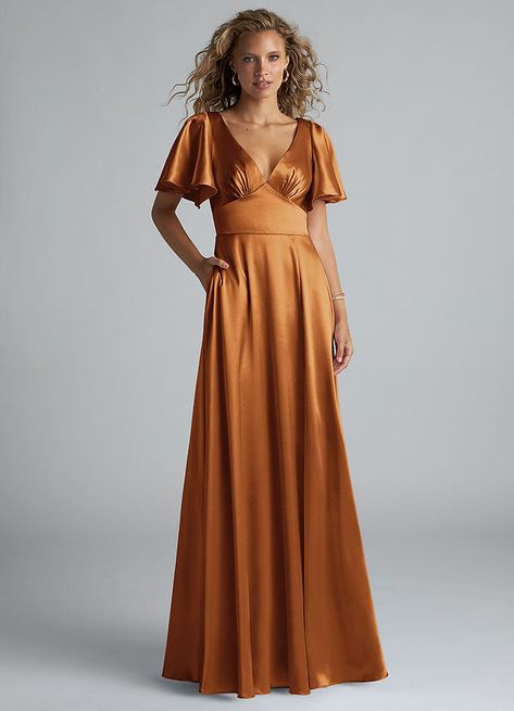 AZAZIE KIMBER - Bridesmaid Dresses Azazie Kimber, Copper Bridesmaid Dress, Copper Bridesmaid, Copper Bridesmaid Dresses, Satin Bridesmaids Gowns, Maternity Bridesmaid Dresses, Stretch Satin Dress, Rose Bridesmaid Dresses, Sage Dress