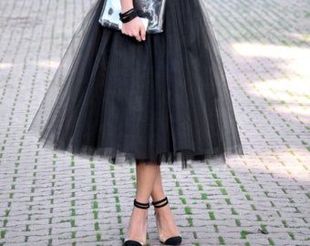 Tulle tea length skirt | Etsy Tulle Skirt Formal, Layers Fashion, Skirt Bridesmaid Dresses, Tulle Skirt Bridesmaid, Black Tulle Skirt, Bridesmaid Tulle, Tule Rok, Gonna In Tulle, Skirt Tutu