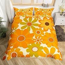 80s Bedding, Orange Comforter, Rustic Bedding Sets, Groovy Daisy, Flower Comforter, Flower Duvet Cover, Flower Duvet, Floral Comforter, Flower Bedding