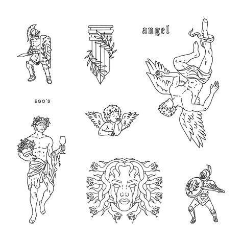 Greek Flash Tattoo, Ancient Greece Tattoo, Small Greek Tattoos, Simple Greek Mythology Tattoos, Magic Doodles, Stoic Tattoo, Holiday Tattoos, Ancient Greek Tattoo, Max Tattoo