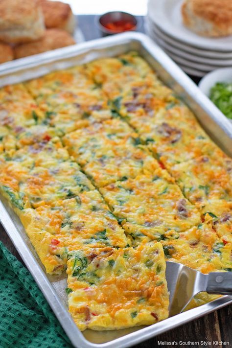 Easy Sheet Pan Omelet Recipe with Bacon and Spinach Sheet Pan Brunch Recipes, Electric Frypan Meals, Tea Party Food For A Crowd, Healthy Breakfast Recipes For A Crowd, Sheet Pan Breakfast Bake, Womens Spring Outfits 2023, Breakfast Sheet Pan Recipes, Sheet Pan Eggs For Breakfast Sandwiches, Breakfast Rollups