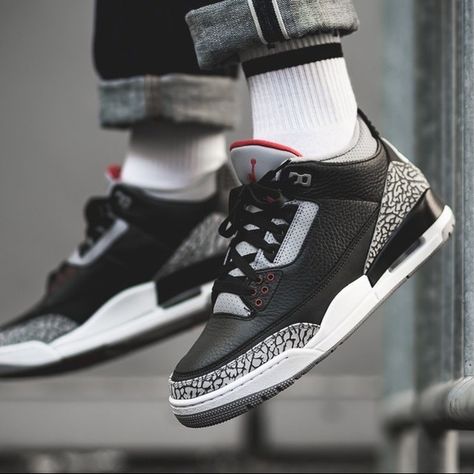 Air Jordan 3 Retro OG Jordan 3 Black Cement, Nike Air Jordan 3, Jordan Retro 3, Retro 3, Orange Sneakers, Nike Jordan Retro, Jordan 3 Retro, Black Cement, Favorite Shoes