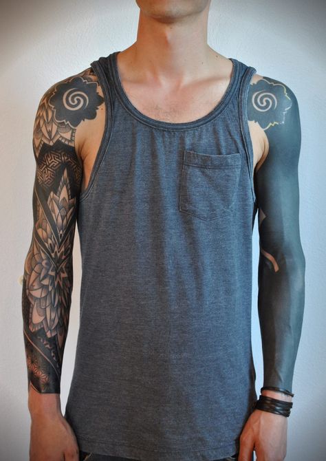 Black Shoulder Tattoo, Blastover Tattoo, White Over Black Tattoo, Simon Tattoo, Chest Neck Tattoo, Blast Over Tattoo, Black Sleeve Tattoo, Geometric Tattoo Sleeve Designs, Blood Tattoo