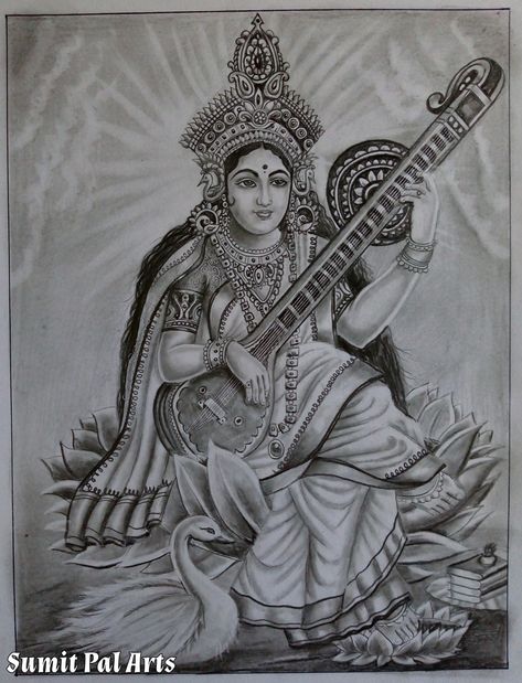 Sarswati Maa Sketch, Saraswati Pencil Sketch, Saraswati Devi Sketch, Saraswati Maa Sketch, Maa Saraswati Drawing Sketch, Sarswati Maa Drawings, Saraswati Sketch, Devi Drawing, Earth Art Drawing